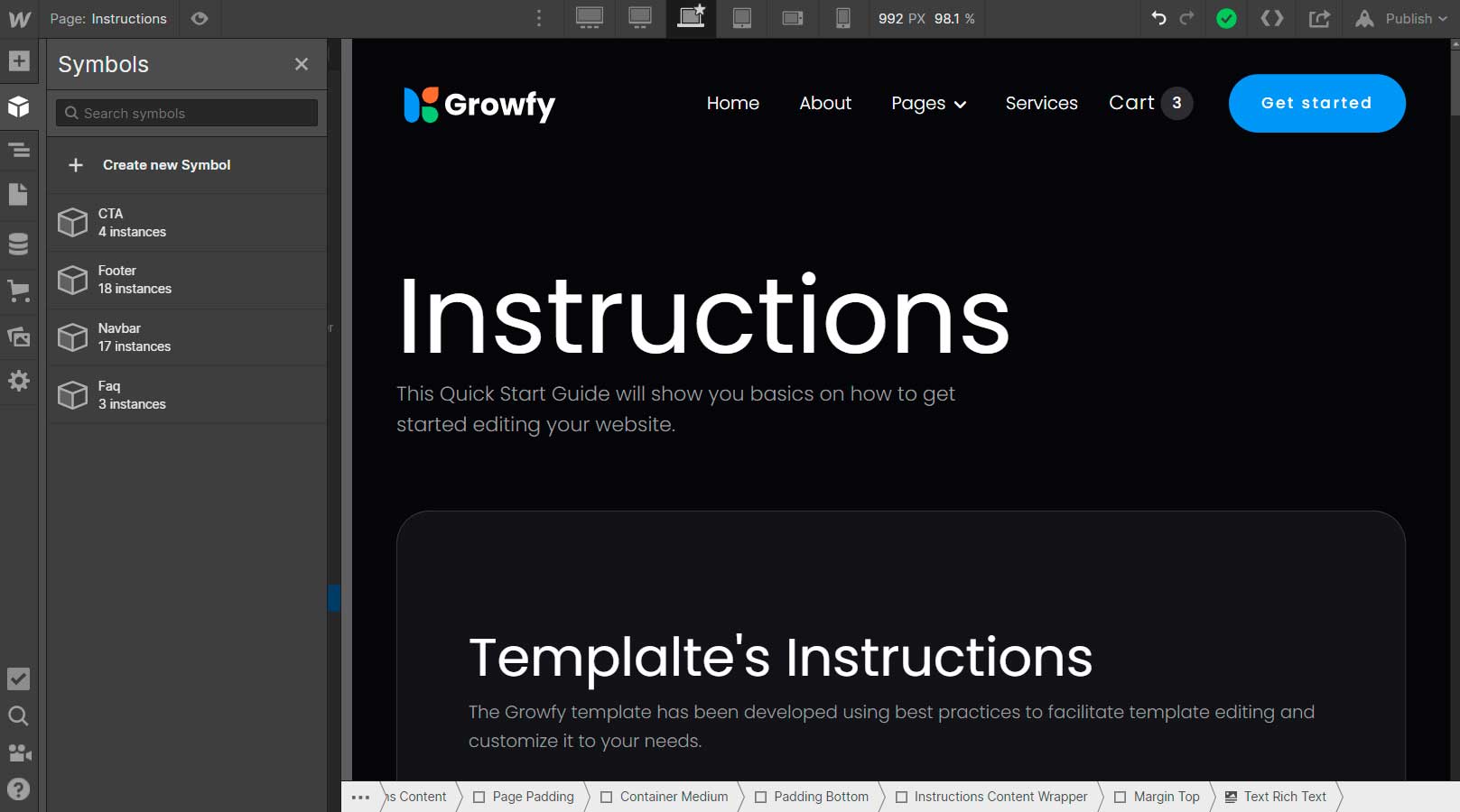 Symbols Instructions - Growfy Webflow Template